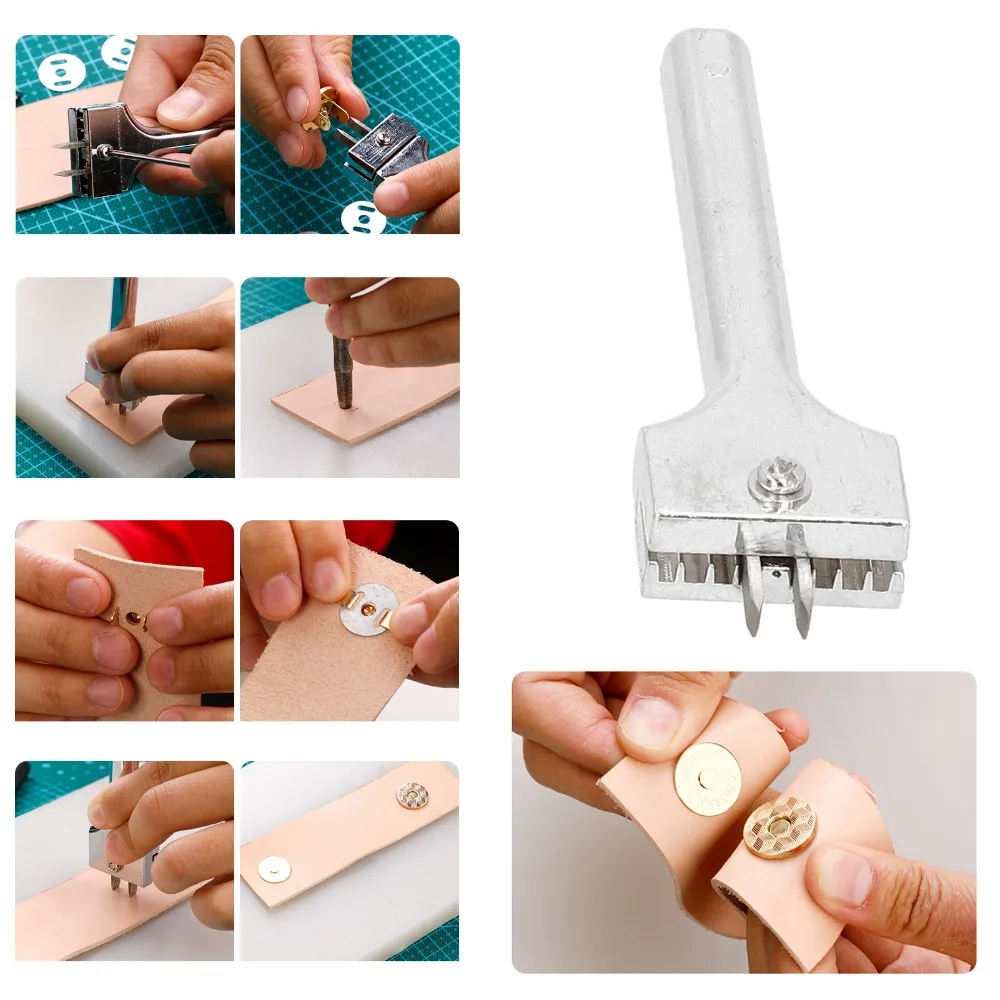 F9 Stainless Steel Leather Hole Punch Adjustable Design Ergonomic Handle Fork Puncher Tool 2 Prong Fork Adjustable Snap Tool