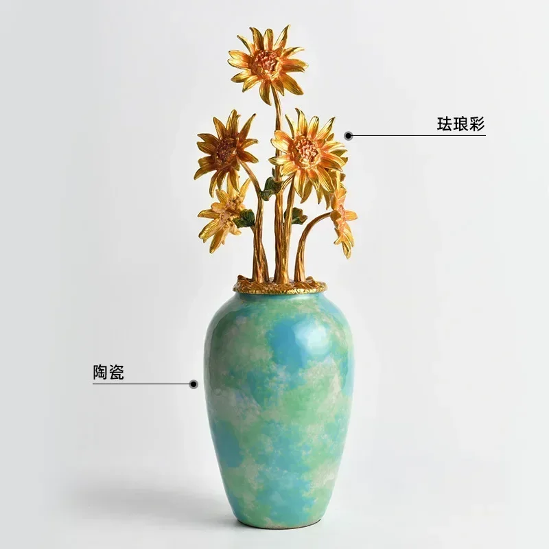 O17- Sunflower Enamel Ornament Wedding Festival Decoration Home Living Room Premium Dining Table Living Room Vase Ornament