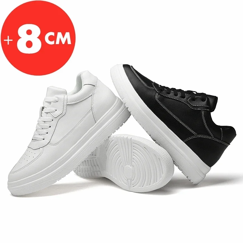 

Lift Sneakers Man Elevator Shoes Height Increase Insole 8cm White Black Taller Shoes Men Leisure Fashion Sports Plus Size 36-44