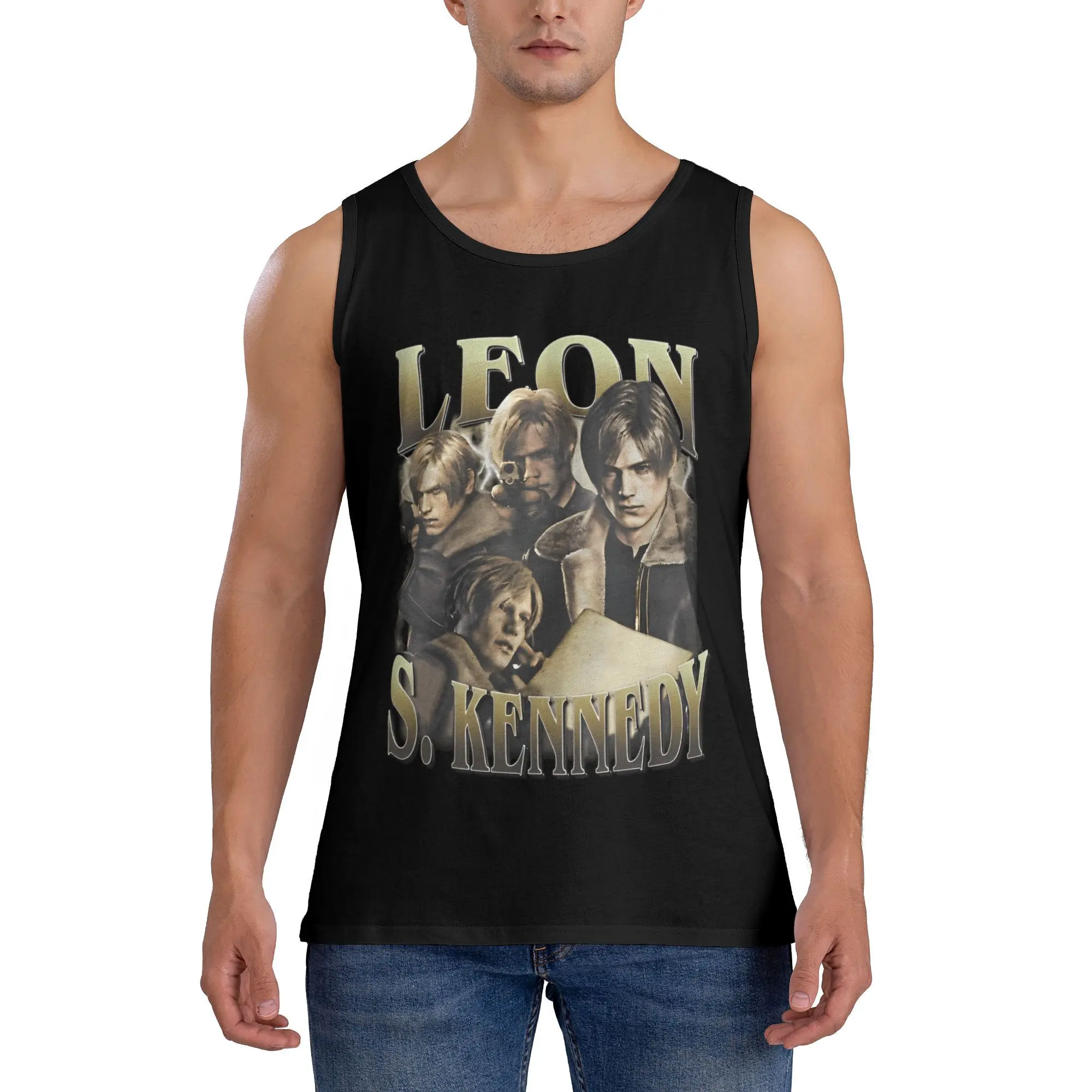 

Leon S Kennedy Tank Top Man Vintage Tops Summer Training Printed Sleeveless Vests Big Size