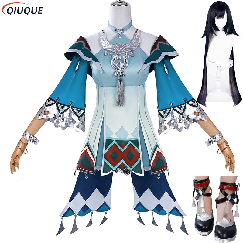 Costume de cosplay Lan Yan Genshin Impact, perruque et chaussures Lanyan, tenue de fête d'Halloween et de carnaval pour femme