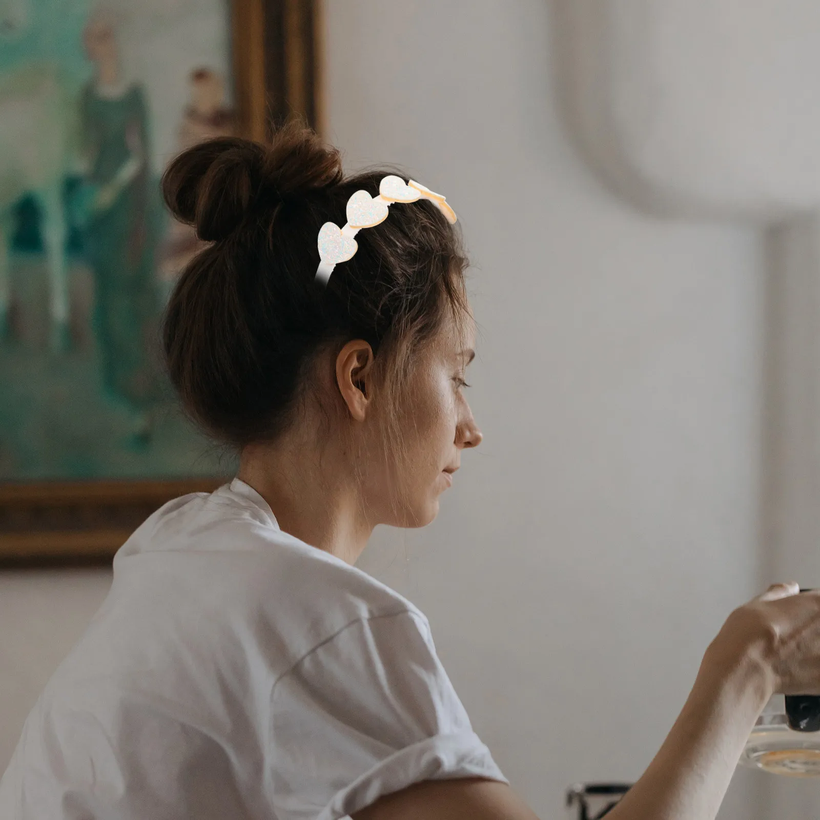 

10pcs Heart Shaped Hair Hoops Sequin Scallion Powder Design Lightweight Decorative Headband For Party Carnival