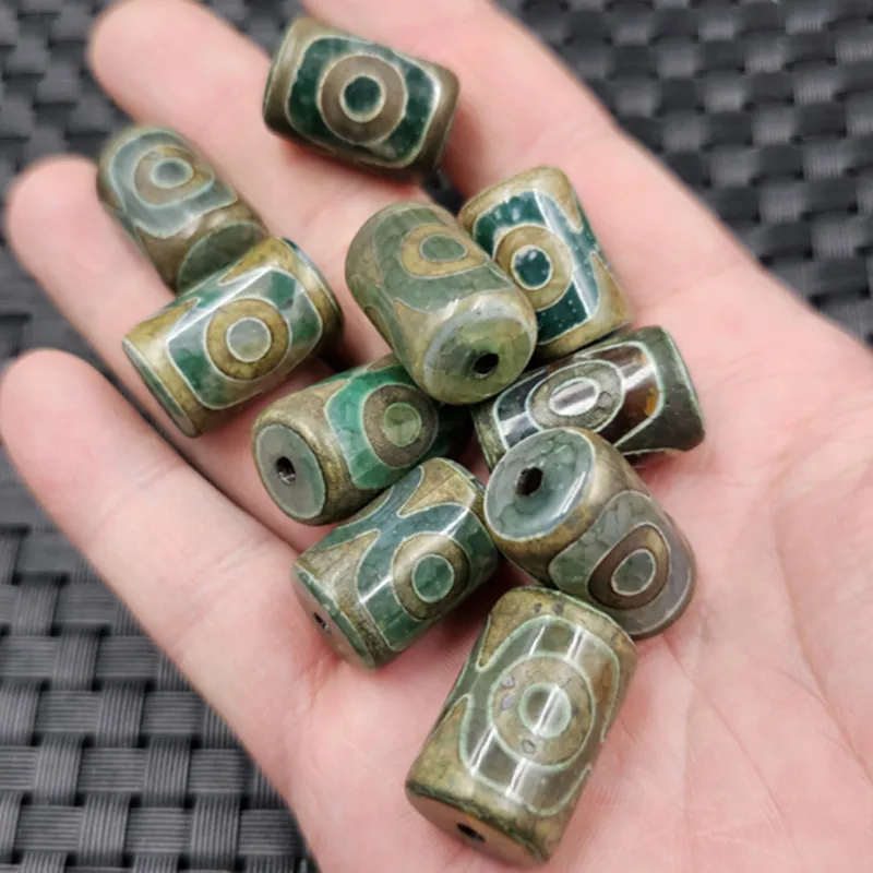 1pcAgate Green Tibet Beads Barrel Beads Jade Scattered Beads Three Eyes Tibet Beads as Right as Rain BeadsdiyOrnament Accessorie