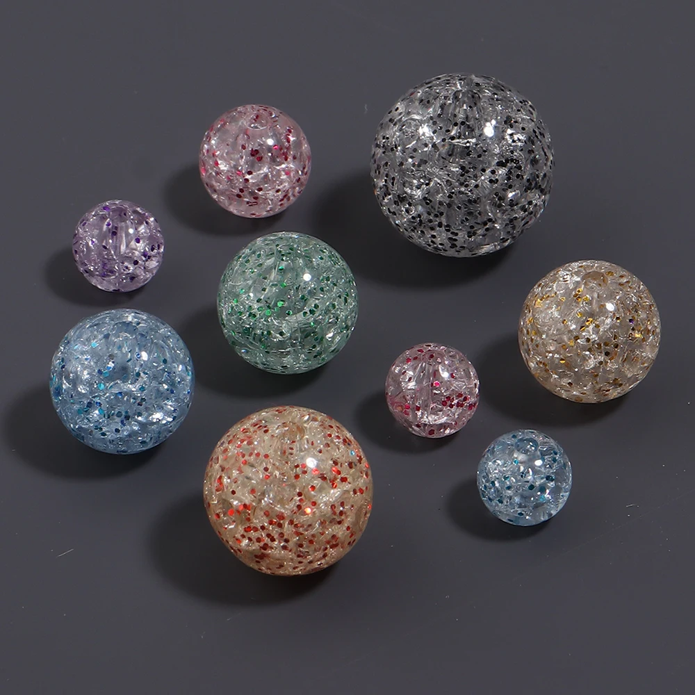10-100 Stück/Lot 8 10 12 14 16mm Glitzer-Acrylperlen, runde, lose Spacer-Perlen für die Schmuckherstellung, DIY-Armband, Schlüsselanhänger – Detail 6