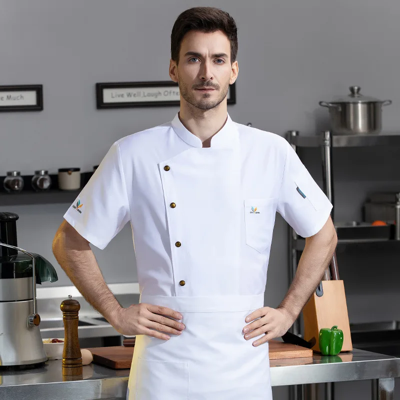 Uniforme de Chef de manga corta para hombre y mujer, chaqueta de cocinero bordada para panadería, Hotel, restaurante, Catering, cocina