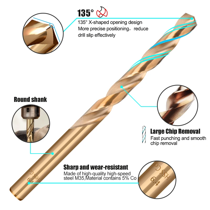 CMCP 1PC 1-13mm HSS M35 Twist Drill Bit Cobalt 5% for Metal Woodworking Aluminum Copper Stainless Steel Hole Tool with Enhanced