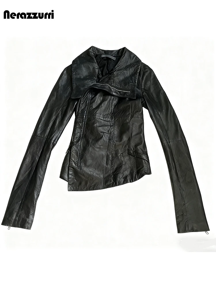 Nerazzurri Spring Autumn Short Fitted Black Subculture Pu Leather Jacket Men Zipper Dark Academia Cothing Emo Streetwear Menswe