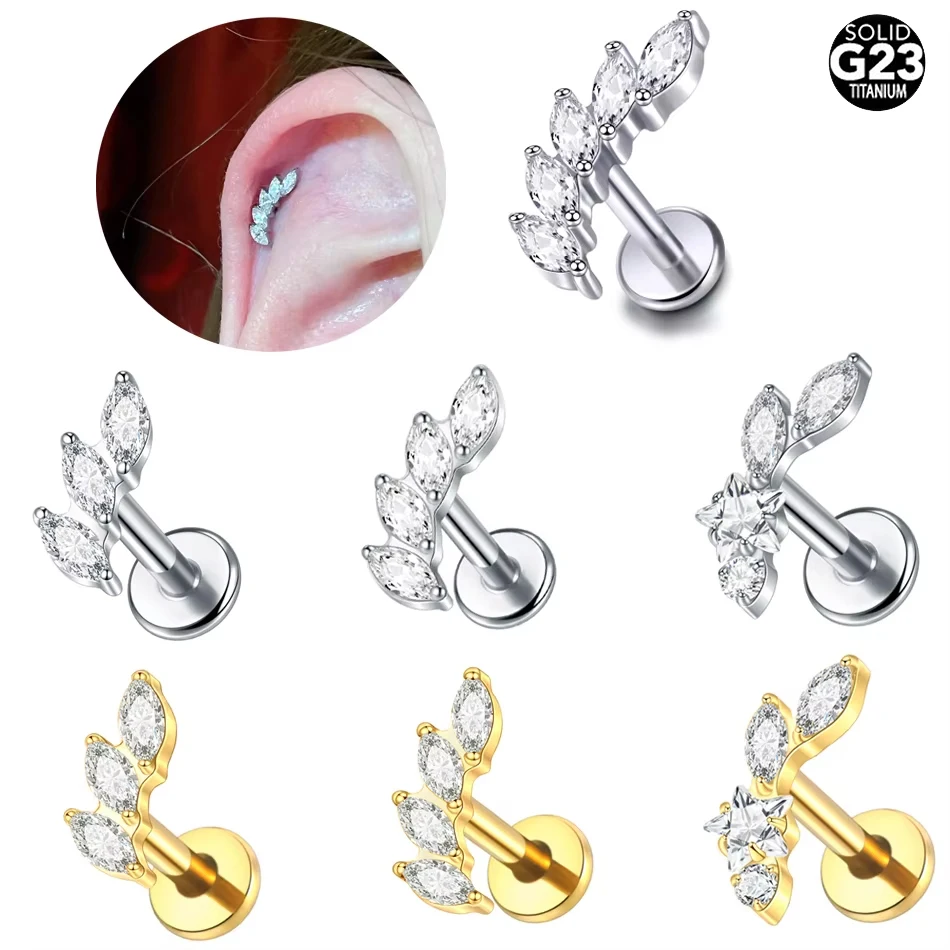 1Pc/5Pcs Titan Ohr Stud Conch Helix Knorpel Flache Rückseite Lip Stud Ohrring für Frauen Zirkon Labret piercing Körper Schmuck