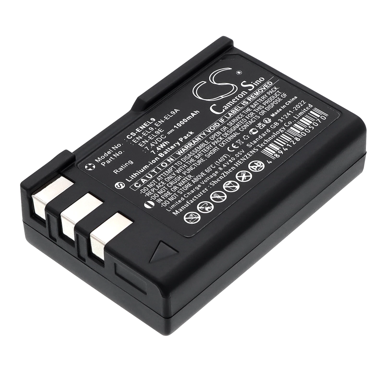 CS Replacement Battery for NiKon DSLR-D40,DSLR-D40A,DSLR-D40C,DSLR-D40X,DSLR-D60,D5000,D40,D40A,D40 PN:EN-EL9 1000mAh / 7.4Wh