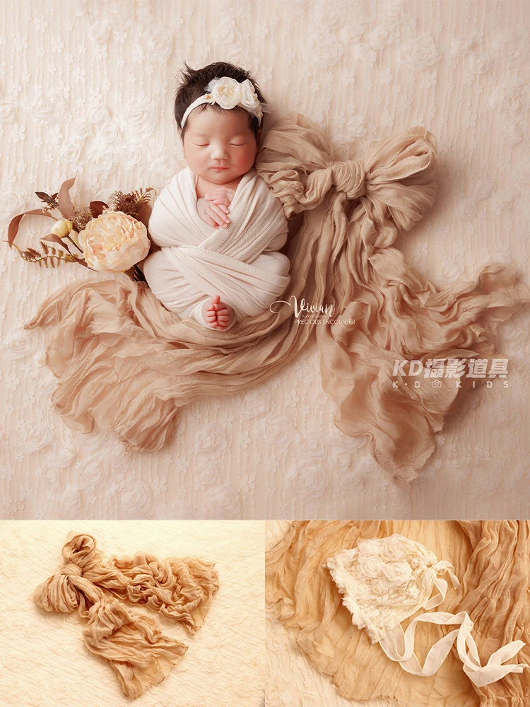 

Newborn Photography Props Lace Hat Flower Headband Bow Styling Yarn Blanket Artificial Flower Decor Props Studio Photo Accessory