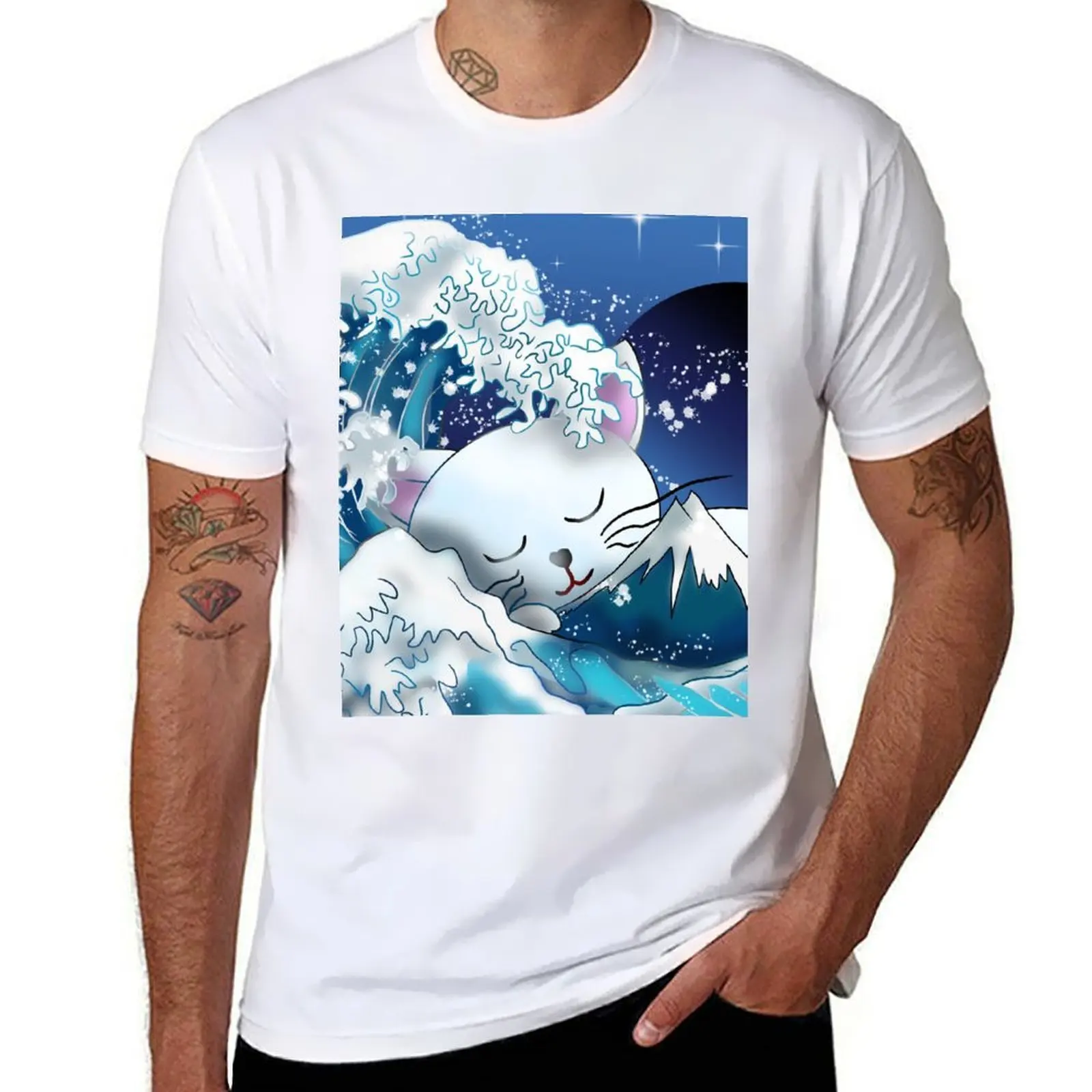 

The Great Cat sleeping in the Wave off Kanagawa T-Shirt man t shirt designer funny t shirts cotton T-Shirt
