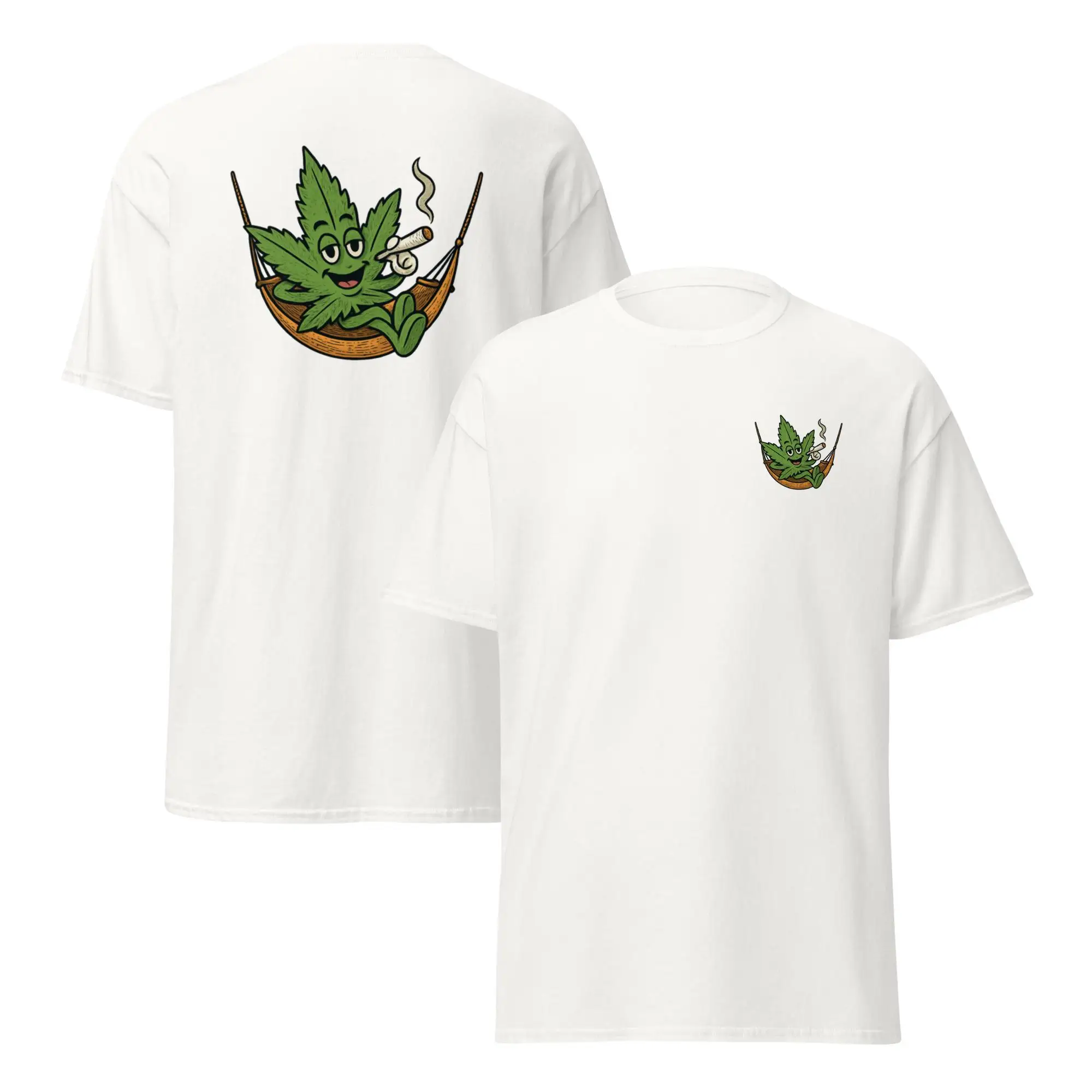 Funny Weed Leaf Hammock T-Shirt Cartoon Marijuana Leaf Smoking Joint Tee Relaxed Stoner Shirt 420 Cannabis Chillout Top