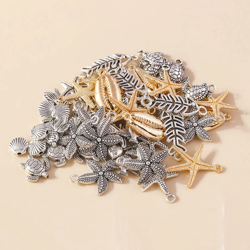 Leslie 20 Stück gemischte Legierung Meeresorganismus Charms Schildkröte Fisch Muschel Seestern Anhänger für Armband Halskette Schmuck Zubehör – Detail 1