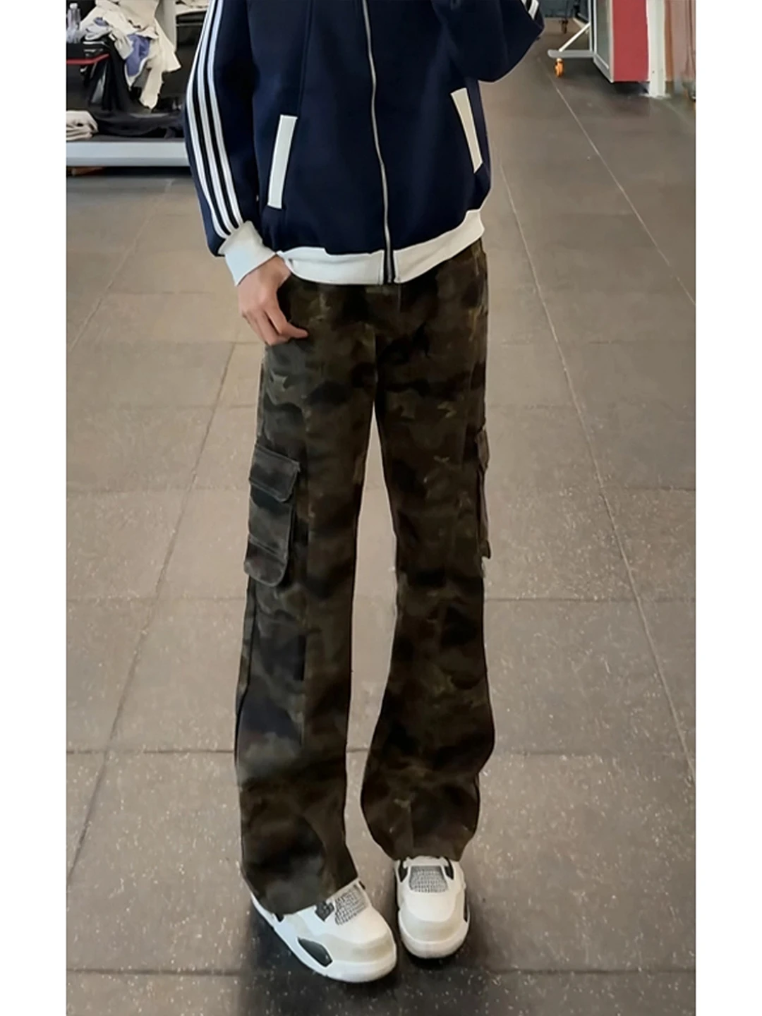 

American Retro Camouflage Work Pants Men's High Waist Slimming Bootcut Denim Cleanfit Straight Leg Trousers Autumn Winter