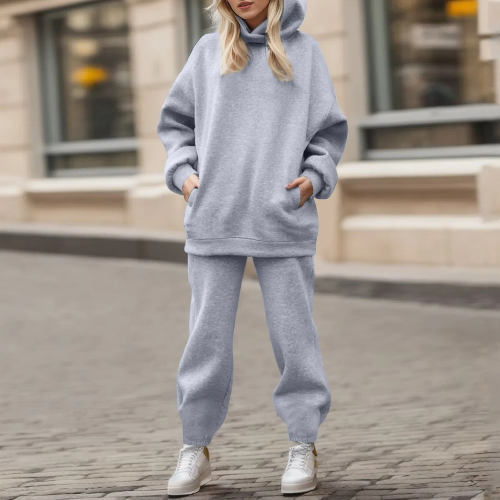 Two Pieces Hoodie Sweatshirts Sets Women's Tracksuit Suit Winter Fashion Oversized Solid Casual Hoody Pullovers Long Pant Sets