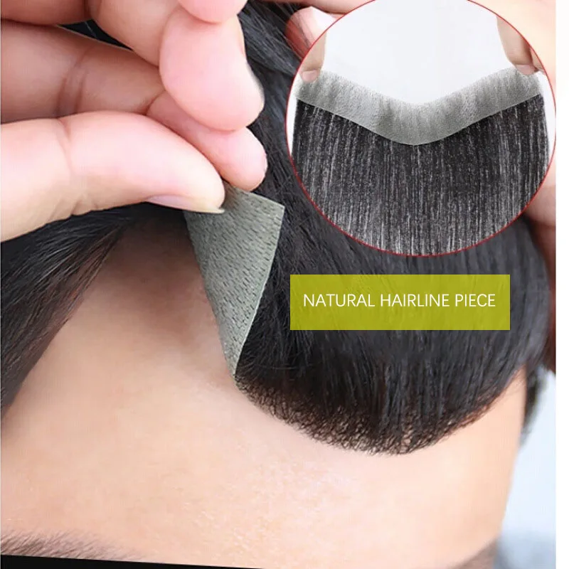 Toupee Men Forehead Hairpiece Patch Natural Black Human Hair Thin Skin PU Men's Capillary Prosthesis