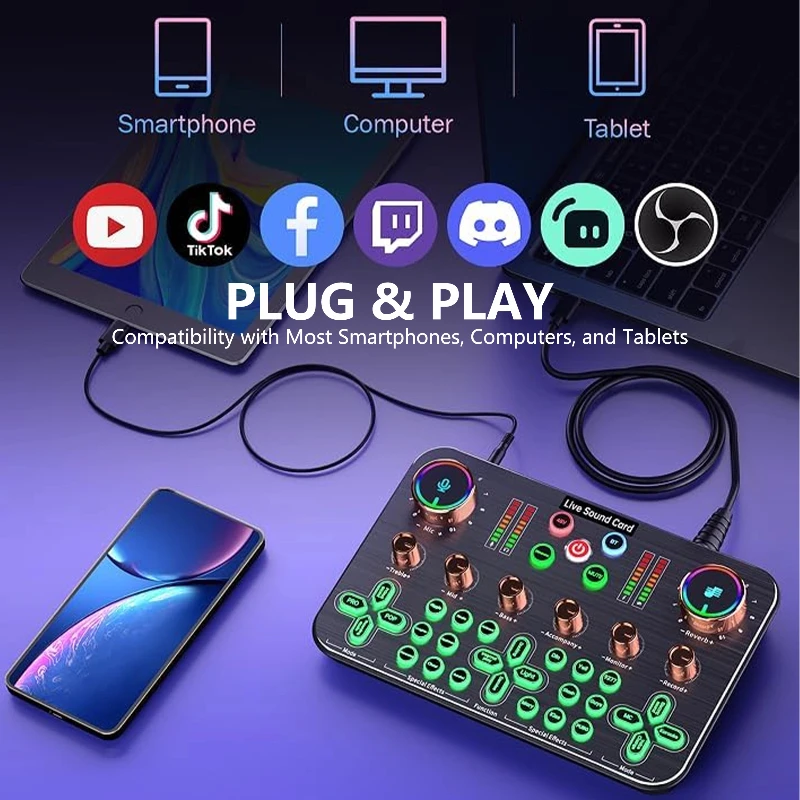 K600 48V النسخة الإنجليزية بطاقة الصوت الحية USB الكمبيوتر بودكاست لبطاقة الصوت البث المهنية الأمازون Tiktok