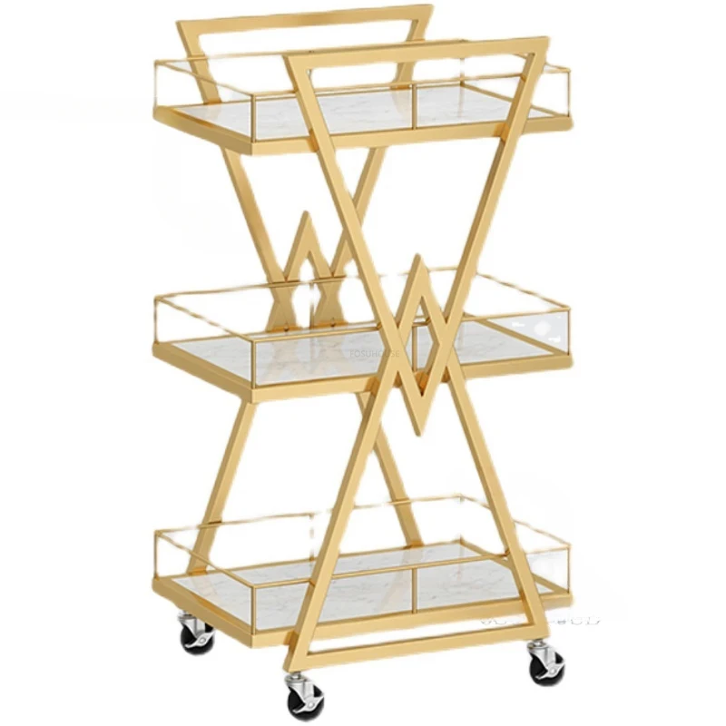 

Luxury Golden Beauty Salon Trolley Cart with Wheels Web Celebrity Nail Storage Rack Tool Car Hair Hair Embroidery Auxiliary Cart