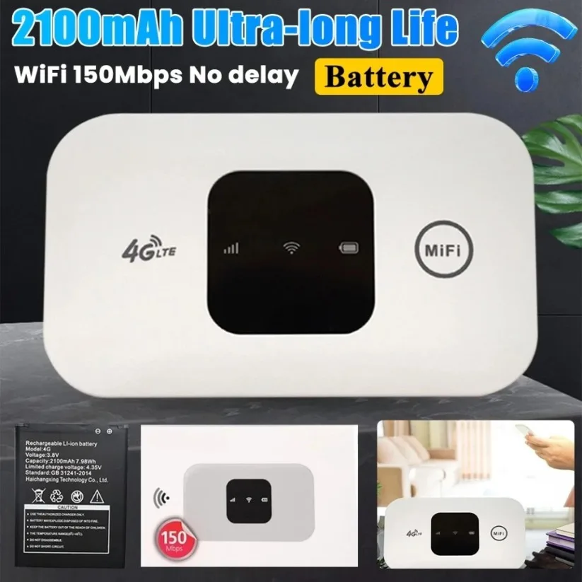 4G LTE Mobile Hotspot Router 150Mbps Wireless Pocket WiFi 2100mAh Built-in Battery SIM Card Slot For Home Office Outdoor Travel