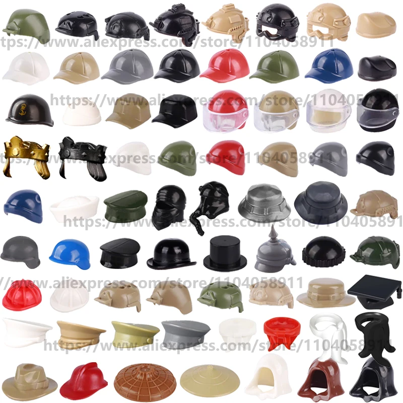 MOC Soldier Figures Accessories Building Blocks Baseball Beret Officer Hat Motorcycle Helmet Cap Neck Beard Assemble Bricks Toys