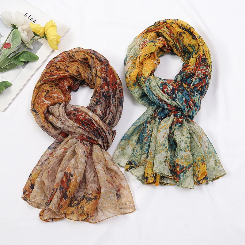 2025 Spring Thin Printed Scarf Women Viscose Cotton Shawl Spain New Design Floral Hijabs Muslim Soft Voile Turban Foulard Tippet