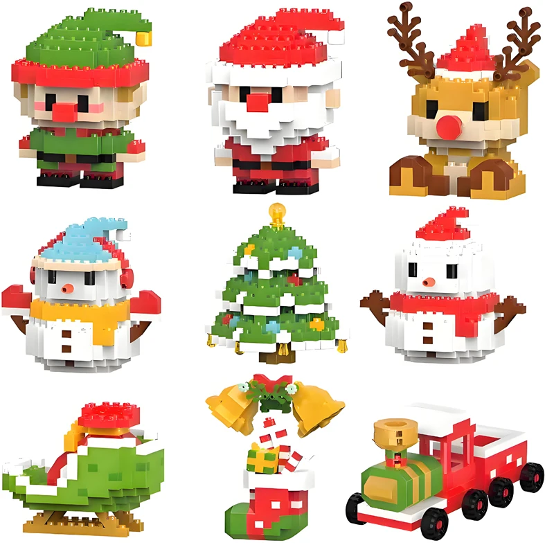 DIY Kerst Bouwsteen Kerstman Sneeuwpop Elanden Boom Micro Bouwsteen Puzzel Thuis Feestdecoratie Cadeau Kinderspeelgoed