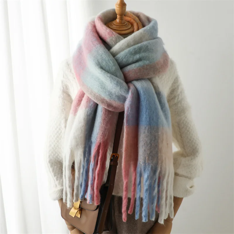 Autumn Winter Luxury Women Scarves 240*38cm Men Thickening Warm Scarf Rainbow Plaid Tassel Shawl Cashmere Imitation Fashion Wrap