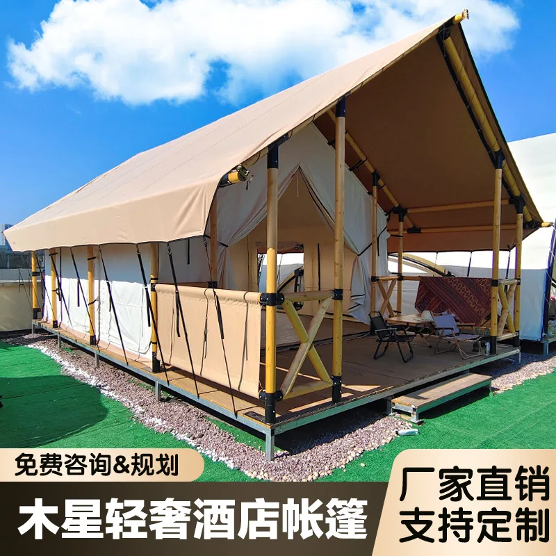 Camping Base Hotel Tent Outdoor Leisure Wild Luxury Large Hotel Tent Fireplace Tea BBQ Team Building Tent