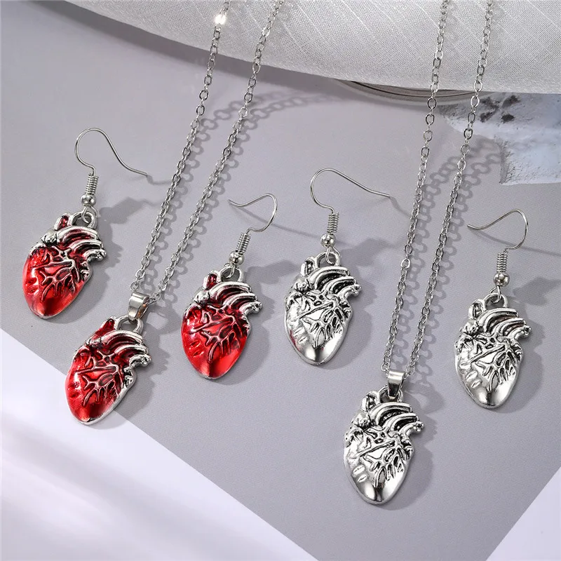 1PC Vintage Gothic Alloy Red 3D Heart Necklace For Women Punk Body Organ Pendant Chain Necklace Party Jewelry