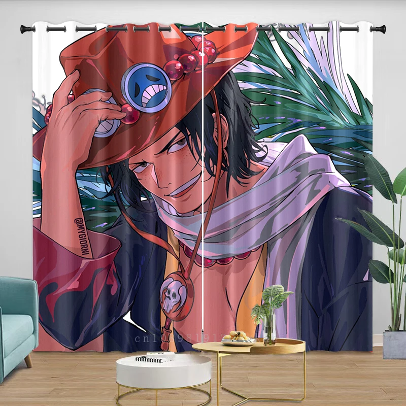 Curtains One Piece Blackout Curtains Grommet for Window Children Japanese Luffy Bedroom Drapes Kids Anime Curtain Home Decor