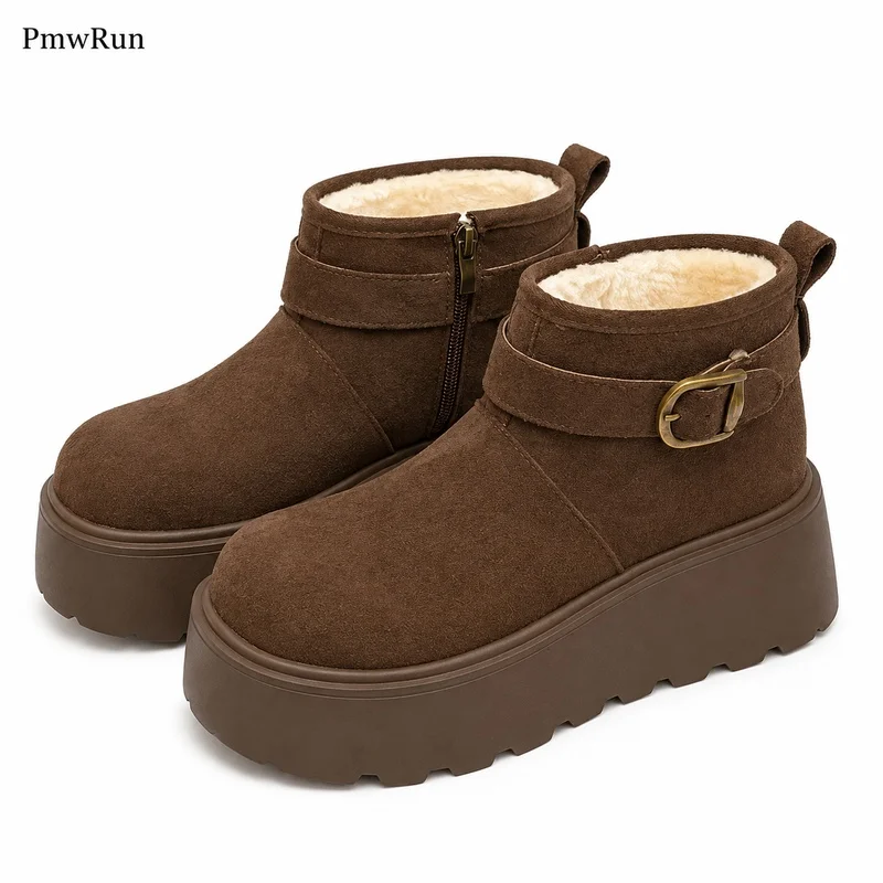 Winter Snow Boots For Women Thick Warm Padded Cotton Shoes Height Increasing Female Plush Footwear Anti-slippery Outdoor Boots