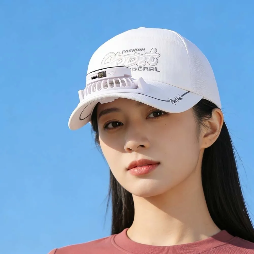 Portable Solar Powered Fan Baseball Cap Embroidered Letters Adjustable Rechargeable Fan Hat 300mA Breathable
