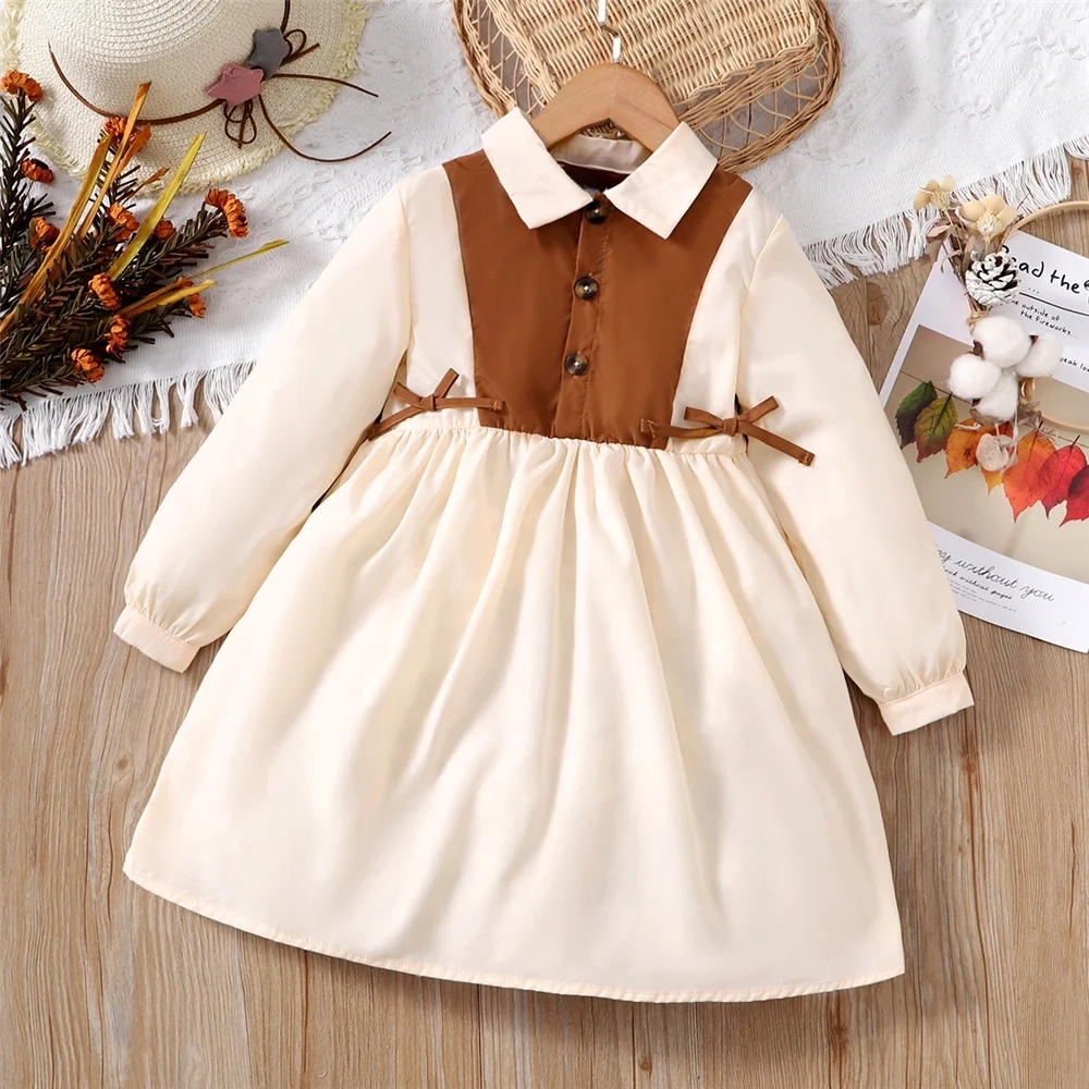 Kid Girls Long Sleeved Dress, Korean Style Clothing,School Daily Casual Wear, Autumn Fashion Skirt, Children Ages 4 to 7