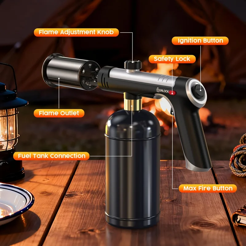 Powerful Propane Spray Gun, One-Button Maximum Flame, Kitchen Cooking Spray Gun with Safety Lock, Adjustable Spray Gun