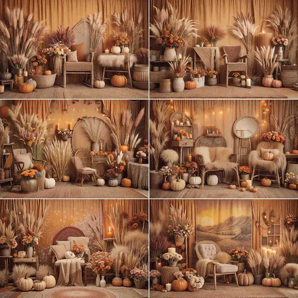 

MOON.QG Farm Party Background Photography Flower Autumn Thathch Photozone Backdrop Child Studio Photocall Accessories