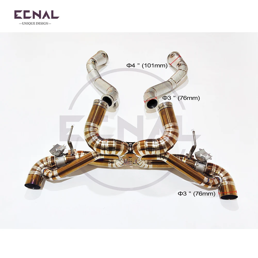 Ecnal Exhaust Downpipe & Axle-back Pipe with OEM Valve Car Sport Full Exhaust System for Mclaren gt 4.0T 2019-2023