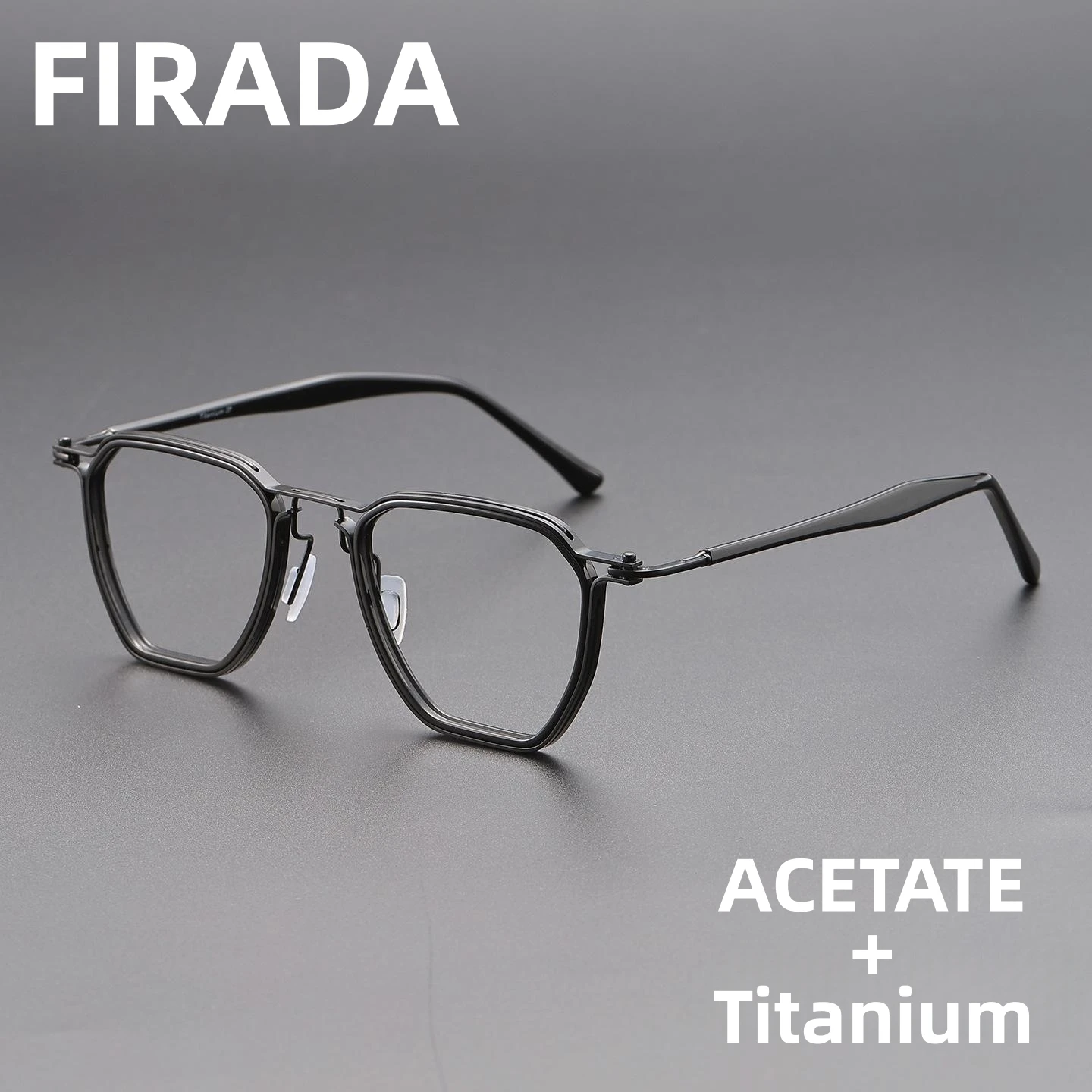 FIRADA Fashionable Comfortable Eyewear Acetate Fiber Pure Titanium Square Eyeglasses Luxury Business Glasses Frame Men RL5867-C