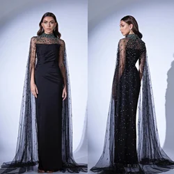 Customized Jersey Beading Draped Pleat Valentine's Day A-line High Collar Bespoke Occasion Gown Long Dresses