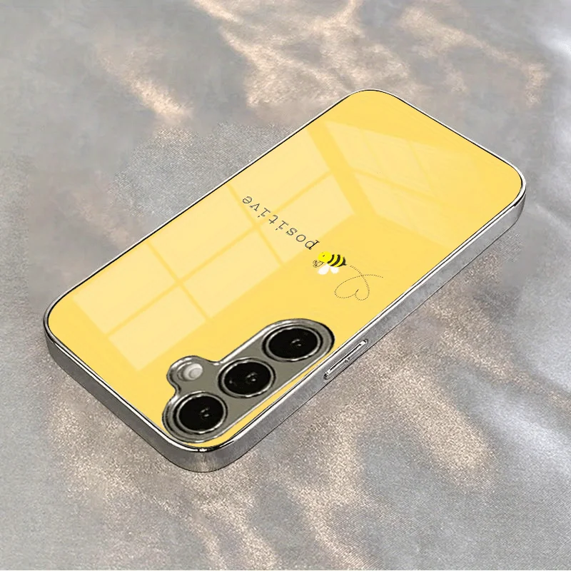 Yellow-based Bee-designed Tempered Glass Phone Case for Samsung Galaxy Galaxy S26/S25/S24/S23 Ultra /S22 Ultra/S20 Ultra