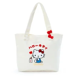 Sanrio Hello Kitty Canvas Bag Embroidery Tote For Women Kawaii Student Shoulder Handbag Large Capacity Armpit Bag For Girl