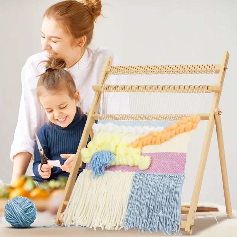 Weaving Loom with Stand, Wooden Arts and Crafts, Extra-Large Frame, Develops Creativity, Loom with Stand for Beginne