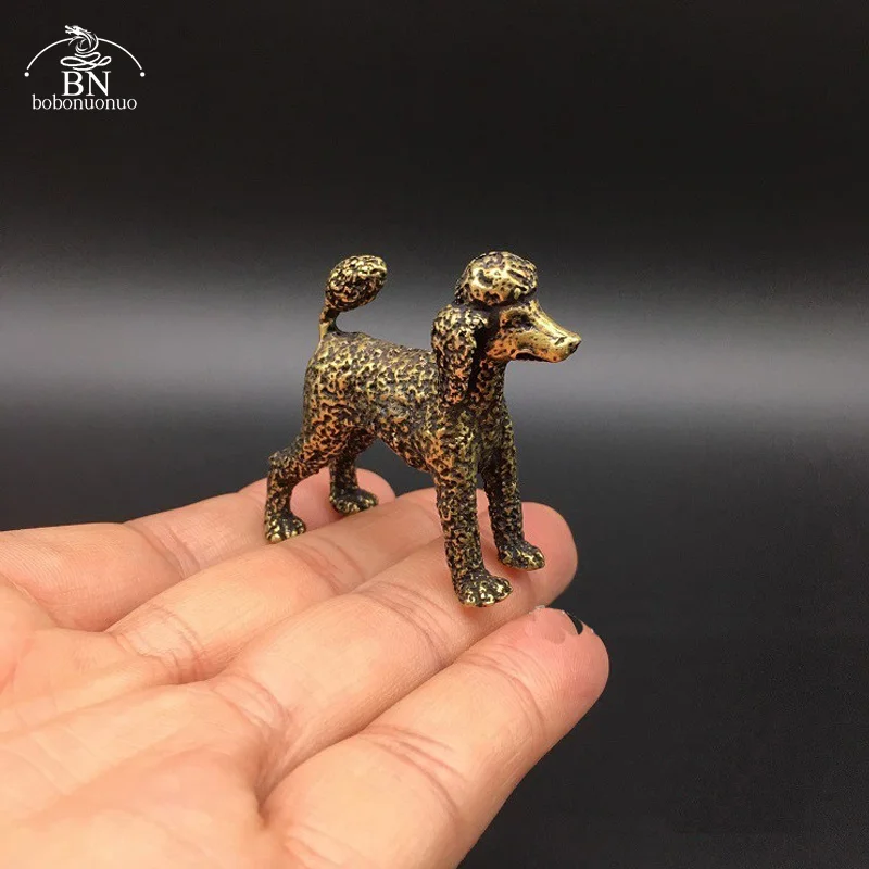 Pure Copper Cute Dog Statue Feng Shui Ornament Bronze Standing Poodle Figurines Lucky Desk Decorations Accessories Home Decor