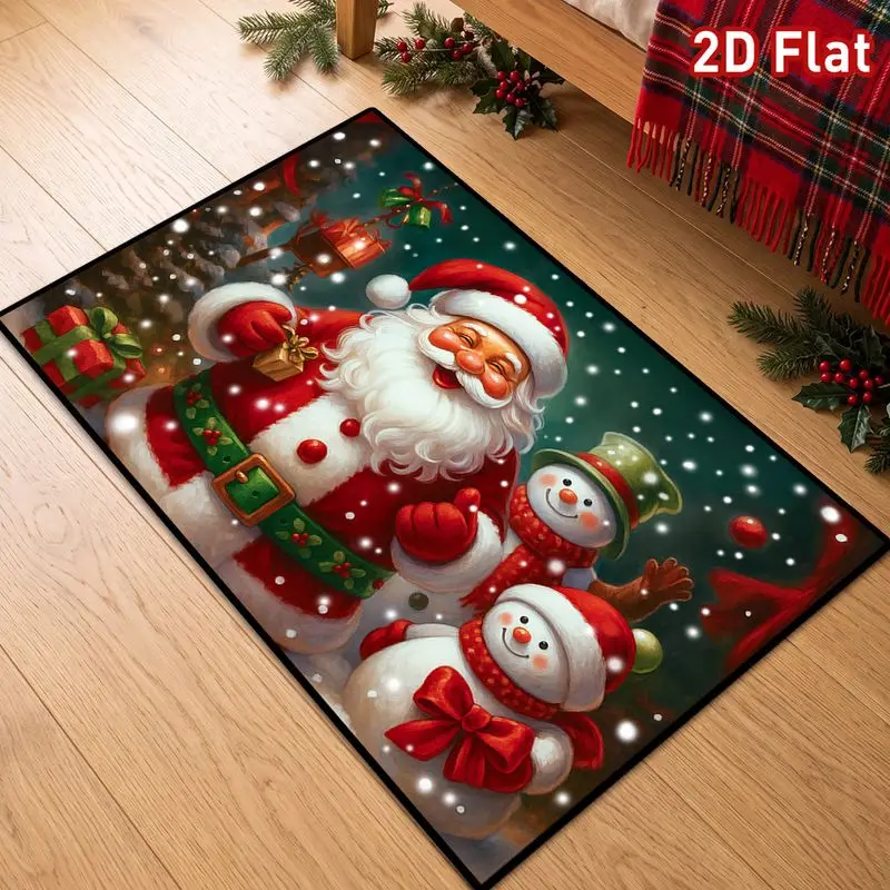 VIKAMA Easy Care Christmas Snowman Door Mat Santa Snowfall Gift Soft Quick Dry for Entryway Porch Indoor Holiday Decor