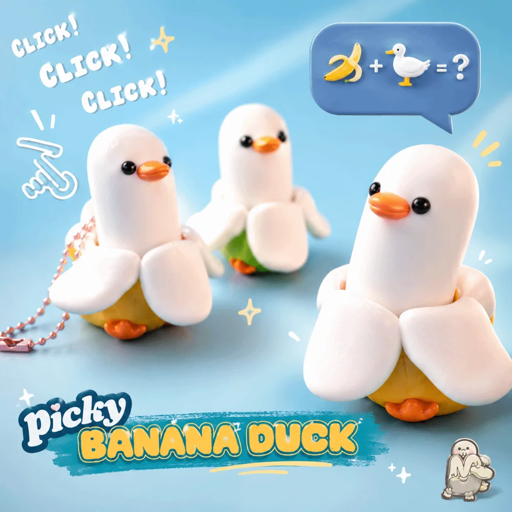 3D Printed Clicker Keychain Wear-Resistant Lightweight Banana Duck Keychain Comfortable Clicking Sound Portable Size Fidget