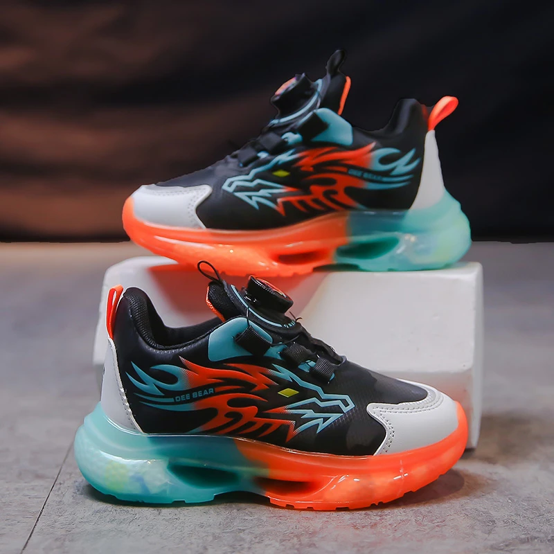 

2025 New Anti-skid Leather Kids Sneakers for Boys Running Walking Lightweight Casual Shoes With Fashion Dragon Pattern