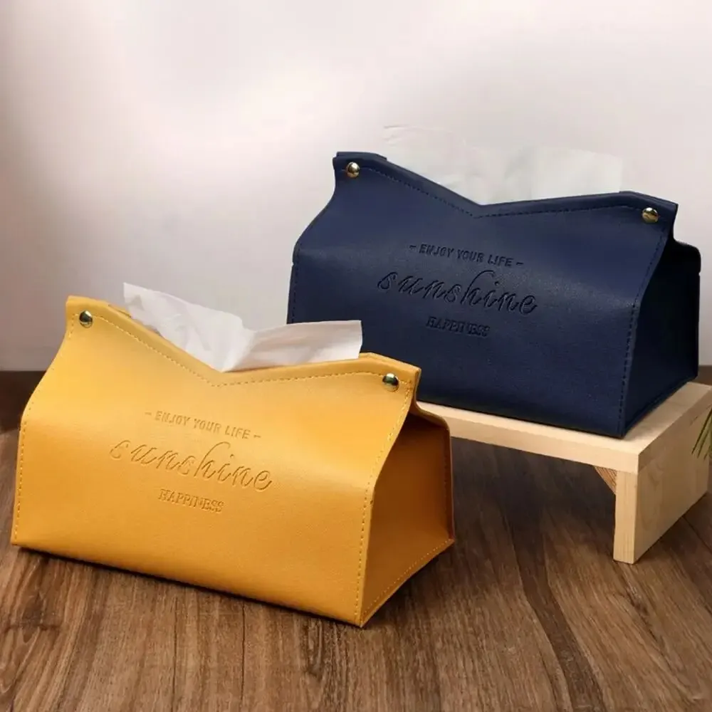 Living Room And Dining Room Tissue Box Eco-Friendly Leather Multi-Purpose Solid Color Creative Napkin Storage Box