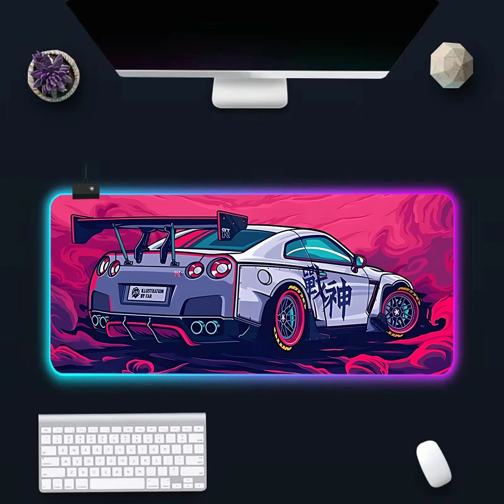 

Rally Sports Racing JDMS GTRS RGB Pc Gamer Keyboard Mouse Pad Mousepad LED Glowing Mouse Mats Rubber Gaming Computer Mausepad