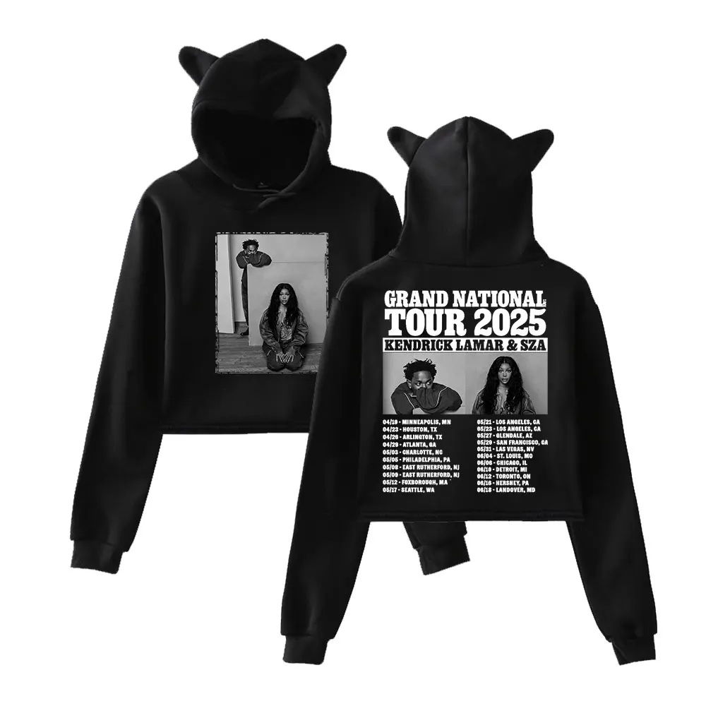 SZA Grand National Tour 2025 Merch Pullover Female Cat Ears Hoodie Long Sleeve Top Women's Clothes