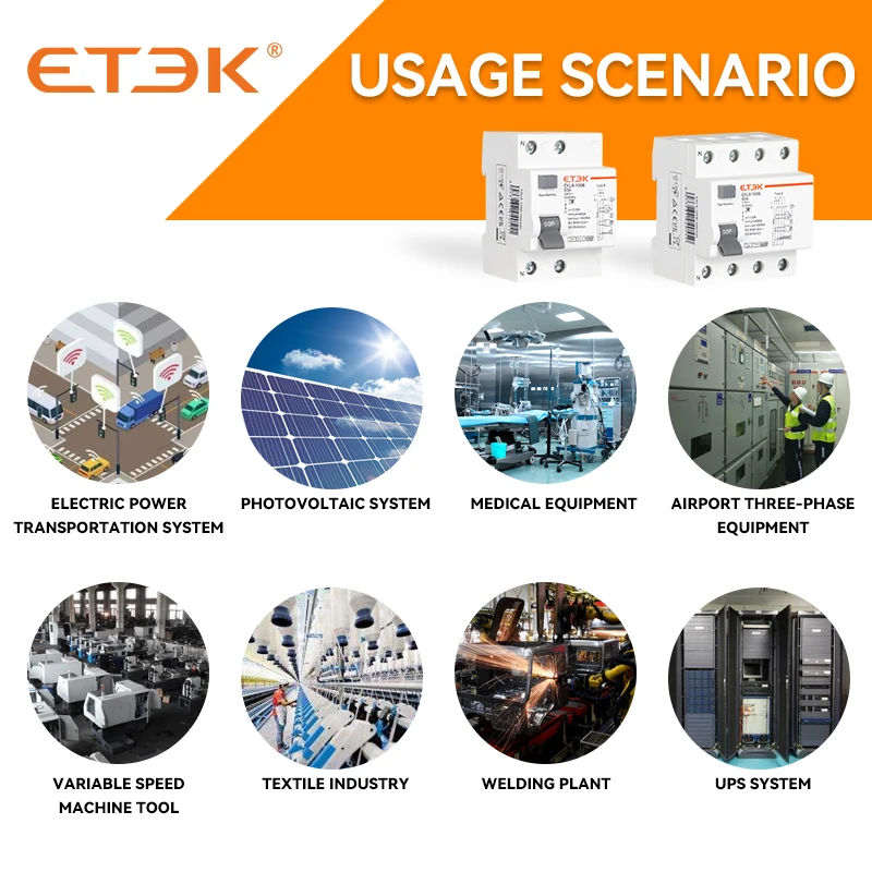Imagem -02 - Aterre os Disjuntores do Vazamento Evl Rccb tipo b Etek Rcd 2p Pólos 40a 63a 100a 30ma Ekl6100b 10ka Trilho do Ruído