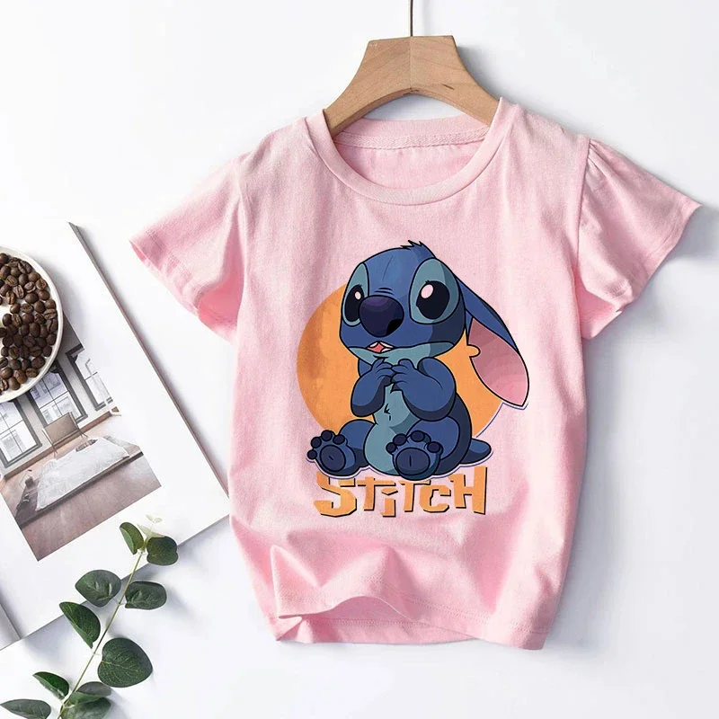 Camiseta de dibujos animados de Lilo & Stitch para niño y niña, camiseta de Manga corta con estampado Y2k, Top de Lilo & Stitch